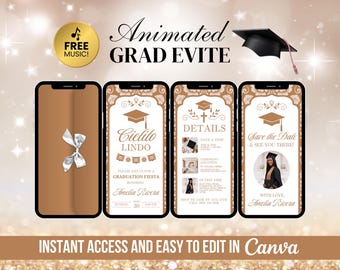 Cielito Lindo Graduation Fiesta Invitation, Mexican Talavera Invite, Beige Brown Hispanic Grad Party Video, Animated Hermoso Carino Digital