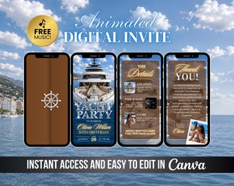 Yacht Party Invitation, Luxury Boat Birthday Party Invite, Digital Blue Cruise Video, Weekend Boat Party, Summer Event Animated, DIY Canva