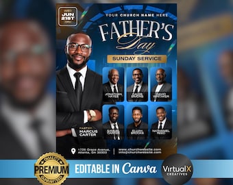 Father’s Day Flyer, Sunday Service, Pastor Speaker Event, Christian Church Conference, Editable Church Poster Template in Canva