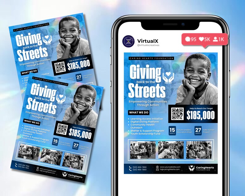 Mall för att ge tillbaka-flyer | Redigerbar affisch för välgörenhetsdonationer | Canva-mall för ideella och samhällsdrivna organisationer | Gör-det-själv-flyerdesign för insamlingar bild 3
