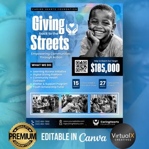 Mall för att ge tillbaka-flyer | Redigerbar affisch för välgörenhetsdonationer | Canva-mall för ideella och samhällsdrivna organisationer | Gör-det-själv-flyerdesign för insamlingar bild 1