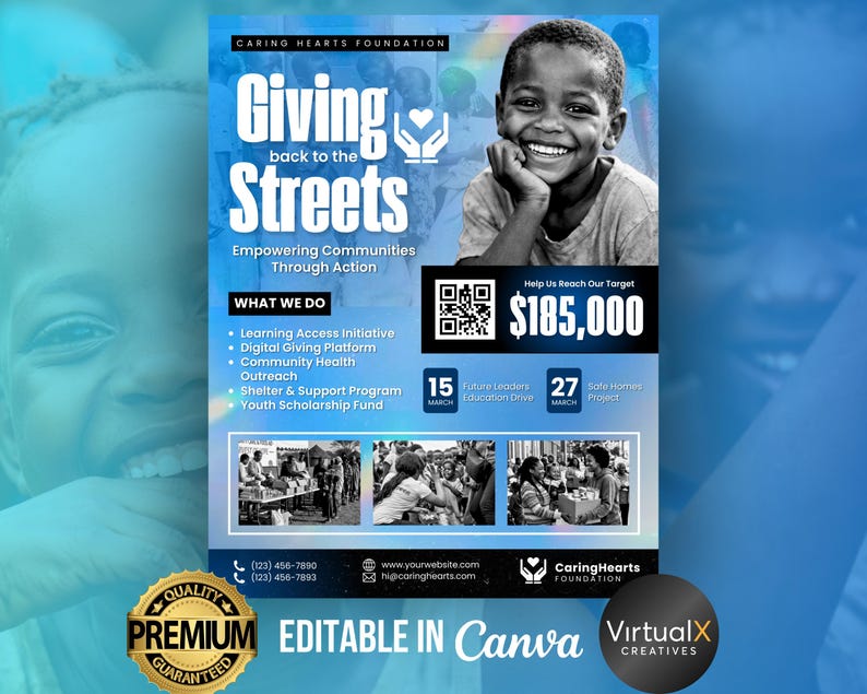 Mall för att ge tillbaka-flyer | Redigerbar affisch för välgörenhetsdonationer | Canva-mall för ideella och samhällsdrivna organisationer | Gör-det-själv-flyerdesign för insamlingar bild 1