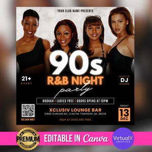 90s R&B Party Flyer, Editable RNB Party Invitation, R and B Night Flyer, RNB Friday Template, 90s Throwback Party Flyer, DIY Printable Canva
