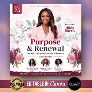 Women's Meeting Conference, Women Empowerment Event, Women's Church Ministry, Gastsprekers, Gebedsbrunch, Netwerken DIY Flyer Template