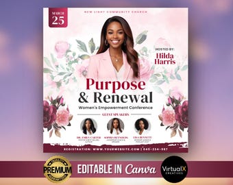 Women's Meeting Conference, Women Empowerment Event, Women's Church Ministry, Guest Speakers, Prayer Brunch, Networking DIY Flyer Template