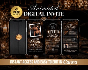 Wedding Reception Party Invite, Happily Ever After Animated, Elopement Invitation, Digital Luxury Canva Evite Template