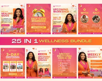 25 Wellness Coach Flyer Bundle, Emotional Healing Retreat, Holistic Healing Branding Kit, Mindfulness Canva Template