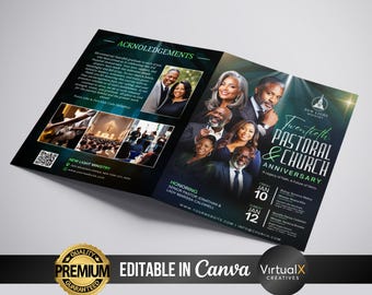 4 Page Pastoral Anniversary Program Template, Appreciation, Luxury Church Bulletin Event Bi-Fold Brochure Booklet, Pastor & Wife Celebration