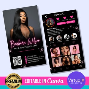 Instagram Visitenkarten, Schwarz Rosa Lash Karte, Makeup Artist Salon Karten, Hair Nail Tech Lash Beauty Visitenkarte, DIY Canva Template