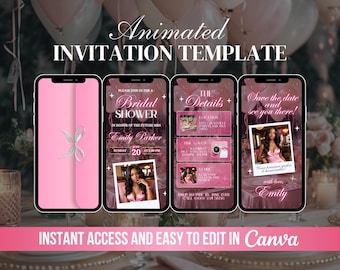 Invitación para despedida de soltera, invitación animada floral rosa editable para despedida de soltera, brunch de despedida de soltera, plantilla de video de despedida de soltera en Canva