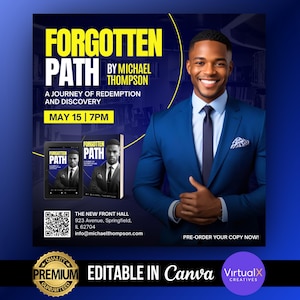 Male Book Launch Event, Author Book Launch Party, Business Event Flyer, Modern E-Book Launch Template, Editable Canva DIY Business Coaching