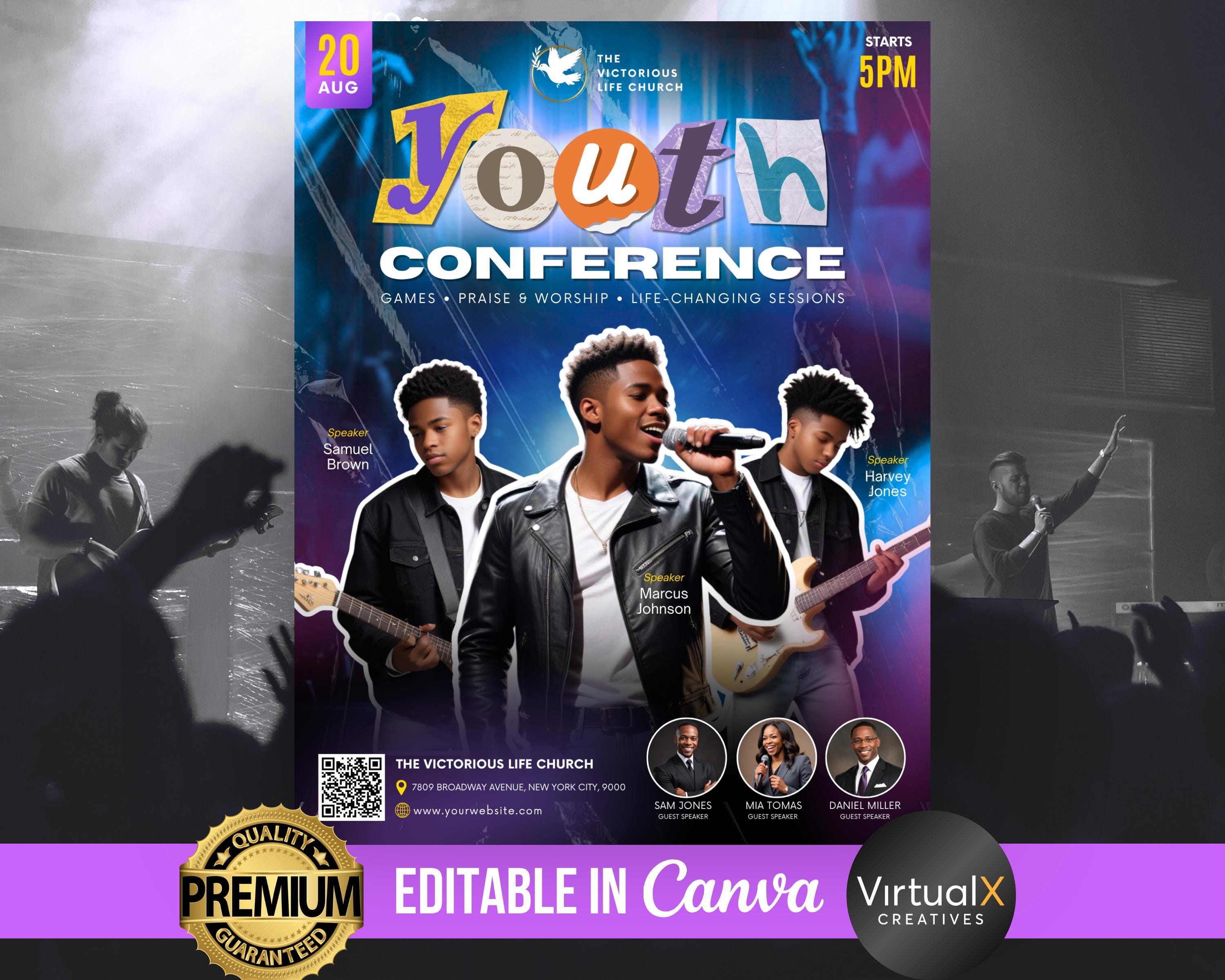 Youth Conference Flyer, Sunday Worship Service, Teen Youth Group Event, Editable Modern Church Flyer, Church Youth Template, Guest Speaker