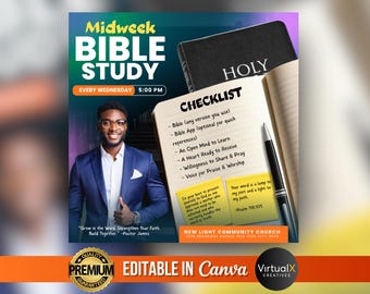 Bible Study Service Flyer, Prayer Service Flyer, Christian Church Flyer, Youth Midweek Service Flyer, Ministry Flyer, DIY Canva Template