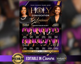 Holy Convocation Flyer, Church Revival Conference, Women's Ministry Event Editable Template in Canva