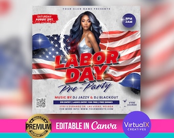 Labor Day Flyer, Party Flyer, Event Flyer, Club DJ Flyer Invite, Night Club Flyer, Ladies Night, Friday Night Flyer, DIY Canva Template
