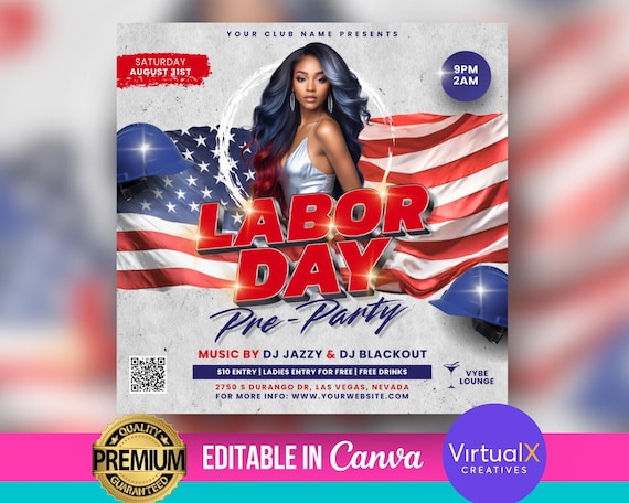Labor Day Flyer, Party Flyer, Event Flyer, Club DJ Flyer Invite, Night Club Flyer, Ladies Night, Friday Night Flyer, DIY Canva Template