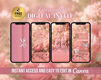 Baby in Bloom Baby Shower Invitation | Floral Dusty Pink Babyshower Invite | Editable Blush Pink Girl | Animated Canva Evite | Boho Theme