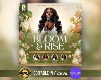 Women's Retreat Flyer, Meeting Conference Flyer, Guest Speakers, Floral Theme Event, Networking Celebration, Editable Church Template