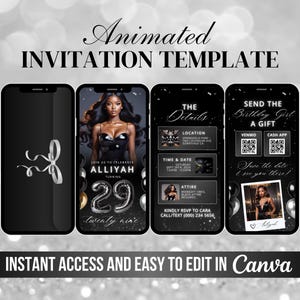 All Black Birthday Party Invitation, Luxury Chic Birthday Dinner, Bday Brunch Video, Animated Black Affair Invite, DIY Canva Template Design