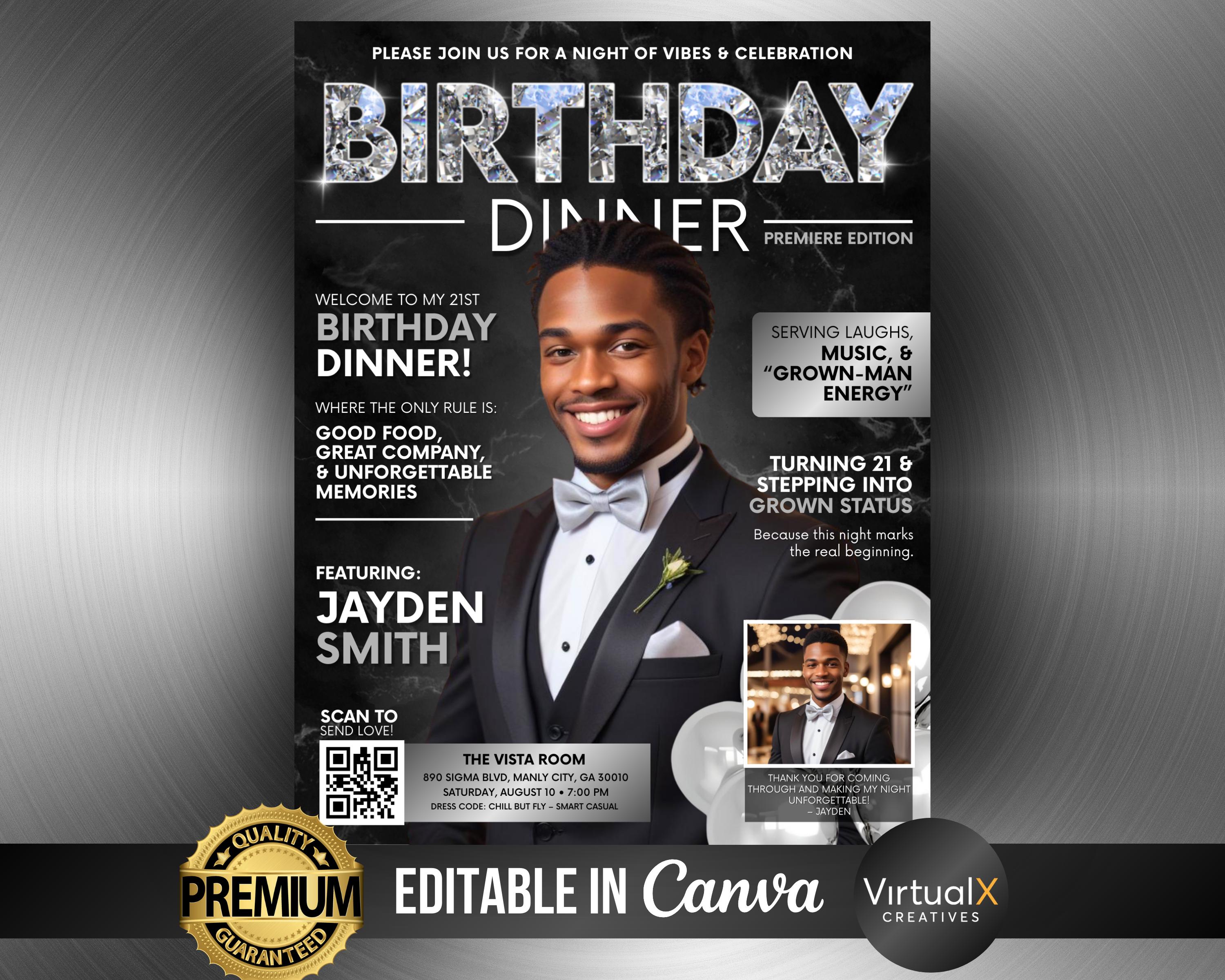 21st Birthday Magazine Invite, Editable Magazine Template, Digital