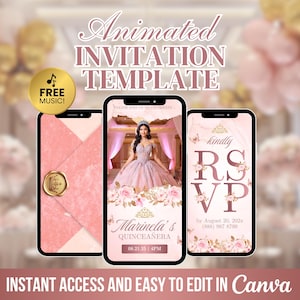 Quinceanera Birthday Invite, Pink Quinceañera Animated Invitation, Fifteenth Bday Party Digital, Mis Quince Años E-vite, Digital Sweet 16 15