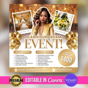 Event Planner Flyer, Wedding Planner Flyer,  Event Planning Business Template, Party Planning Ads, Luxury Event Venue Flyer, Canva Editable
