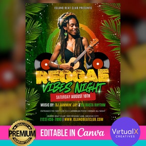 Reggae Club Flyer, Jamaican Party Flyer, DJ Party Invite for Social Media, DIY Canva Template, Editable Party Event Invite Printable