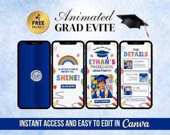 Preschool Graduation Party Invitation, Pre-K Invite, Kids Grad Party Video, Animated Kindergarten Evite (Digital Download)