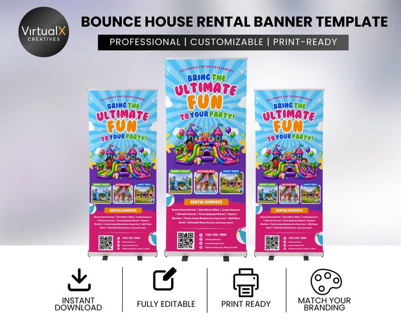 Bounce House Rental Retractable Banner, Inflatable Business Template ...