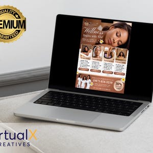 K&ouml;nnte beinhalten: Ein brauner und wei&szlig;er Flyer mit dem Text "Wellness Begins with You!" und einem Foto einer Frau, die eine Fu&szlig;massage erh&auml;lt. Der Flyer enth&auml;lt au&szlig;erdem eine Telefonnummer, eine Website-Adresse und ein Angebot mit 30% Rabatt.