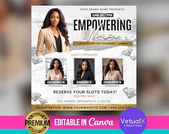 Women Empowerment Event, Women's Meeting Conference, Women's Ministry, Guest Speaker, Prayer Brunch, Networking DIY Flyer Template Design