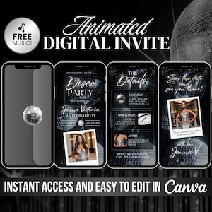 Invitación a fiesta con temática disco, invitación animada de cumpleaños disco, video de evento digital retro de los años 70, 80 y 90