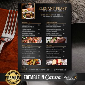 Gasthaus-Service-Menü-Flyer, Gastronomie-Business-Flyer, Canva-Menüvorlage, Luxusmenü, bearbeitbares Lebensmittelmenü, Restaurant-Menü, Gourmet-Menü