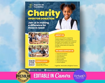 Donation Drive Flyer Template, Editable Charity Event Flyer, Fundraising Marketing, Nonprofit Event, DIY Fundraiser Canva Template Printable