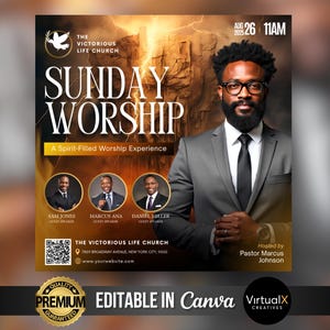 Church Invitation Template, Sunday Service Flyer, Sunday Worship, Editable Christian Event, Revival, Pentecost, DIY Church Service Canva