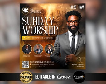 Church Invitation Template, Sunday Service Flyer, Sunday Worship, Editable Christian Event, Revival, Pentecost, DIY Church Service Canva