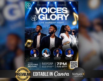 Gospel Concert Flyer | Worship Night | Prayer Conference Event Canva Template | Choir Concert Poster | Church Revival | Sunday Service