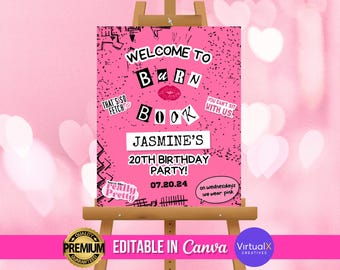 Mean Girls Inspired Birthday Party Welcome Sign, Burn Book Bday Signage, Mean Girls Bachelorette Party Backdrop, DIY Template, Pink Girl