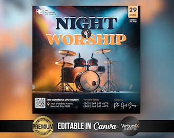 Modello di invito per la chiesa, volantino per il servizio domenicale, culto della domenica sera, poster modificabile per lo studio della Bibbia per i social media, design fai da te su Canva