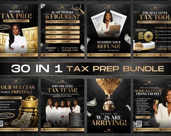 30 Tax Prep Service Flyer Bundle, Luxury Tax Season Flyers, Credit Repair, Income Tax Preparer,  Accounting Services Canva Template Kit