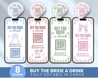 Buy the Bride a Drink Instagram Story with Stickers, Blue Coquette Bachelorette Venmo QR, Canva Editable Template (Instant Download)