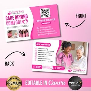 Home Care Service Business Cards, Homecare Assistance, Home Health Care Calling Card, Nursing Home, Senior Care Marketing Cards Template DIY
