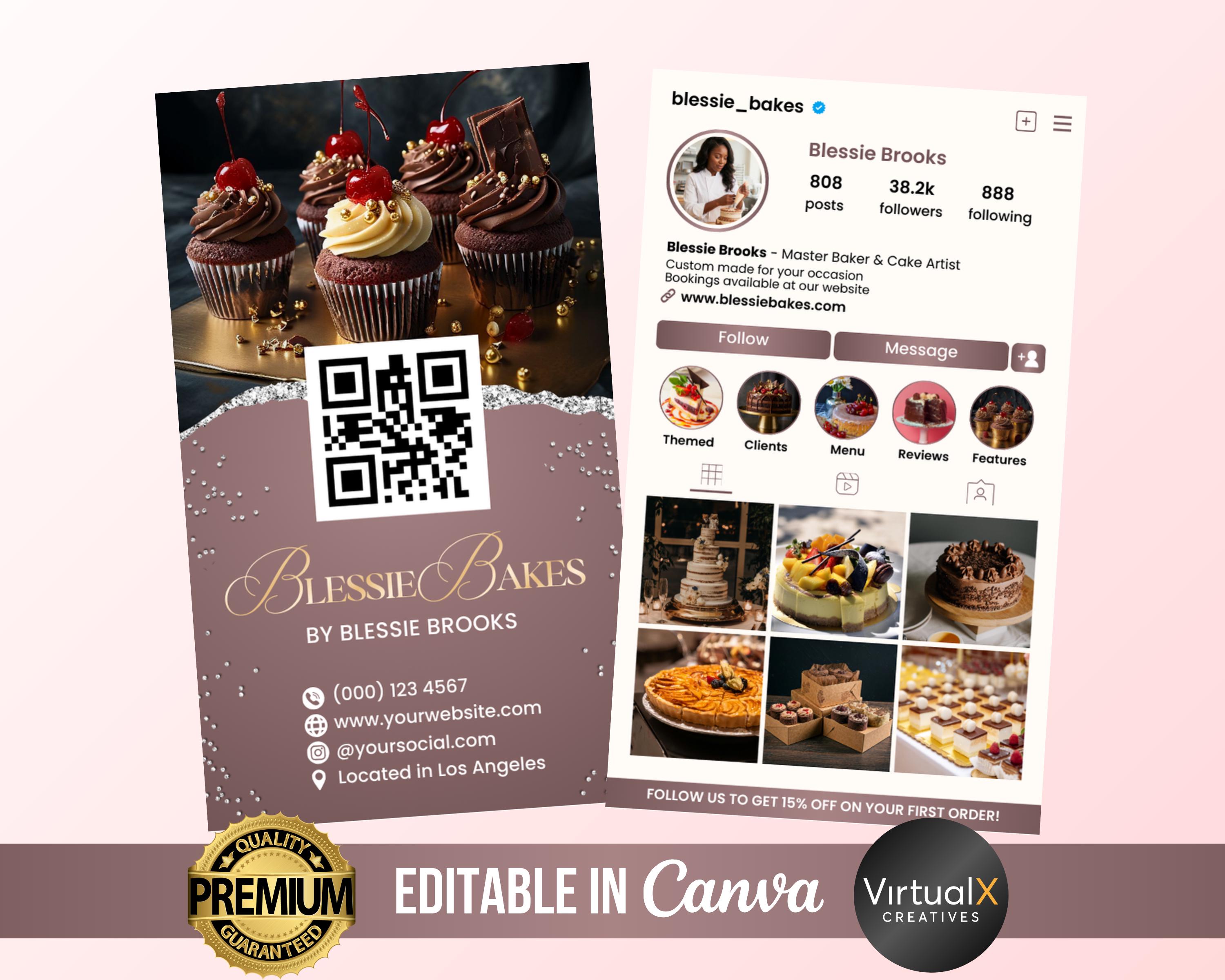 Bakery Instagram Business Card Template | QR Code Cake Shop | Editable ...