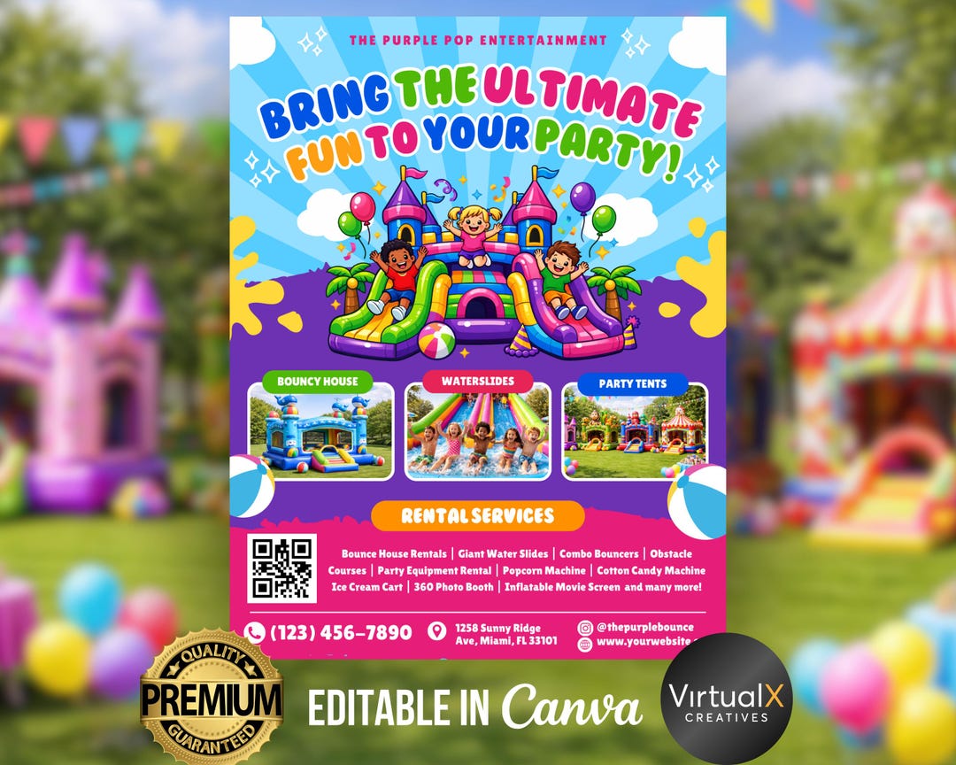 Bounce House Rental Flyer Template, Kids Party, Inflatable Rental Ad ...