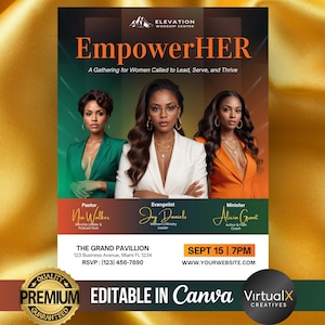 Women Conference Flyer, Women Empowerment, Womens Brunch, Women Workshop, Women in Business, Guest Speaker, DIY Women Event Template, Canva