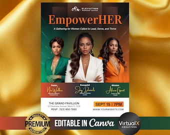 Women Conference Flyer, Women Empowerment, Womens Brunch, Women Workshop, Women in Business, Guest Speaker, DIY Women Event Template, Canva