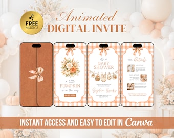 Invito per baby shower a tema zucca / Invito per baby shower autunnale / Video animato / Modello Canva modificabile