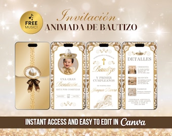 Invitación Animada de Bautizo, Charro Bautizo Invitación Digital, Bautizo y Primer Cumpleaños, Editable en Canva, Charro Baptism Birthday