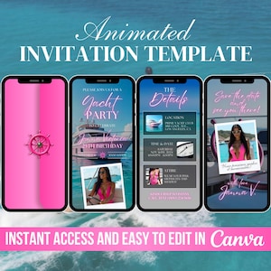 Yacht Party Invitation, Editable Boat Party Birthday Invite, Digital Party Boat Video, Boat Birthday Party Celebration Animated, DIY Canva