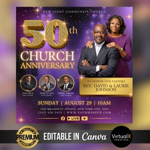 Church Anniversary Flyer, Pastor Appreciation Flyer, Pastor and Wife, Pastoral Anniversary, Worship Church, Gold Church Canva Template DIY